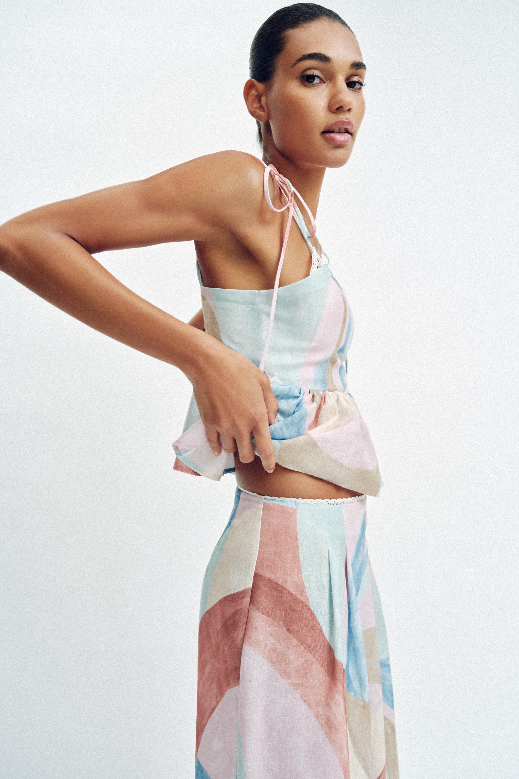 PRINTED WIDE LEG PANTS